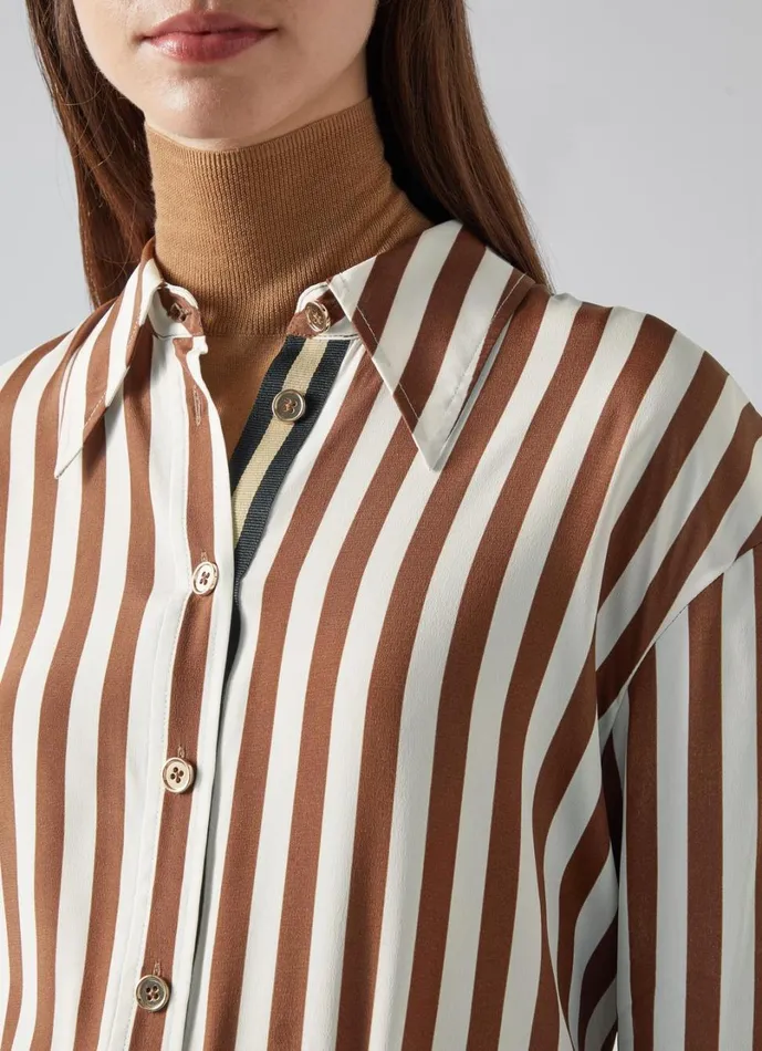 LKBennett Tops Women Blythe Chocolate and Birch Blouse LKBennett Tops Women Blythe Chocolate and Birch Blouse