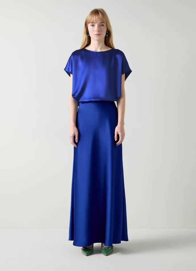 LKBennett Tops Women Lena Mazarine Blue Satin Relaxed Top LKBennett Tops Women Lena Mazarine Blue Satin Relaxed Top