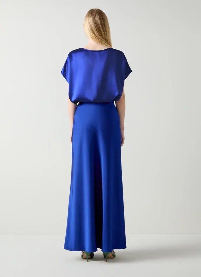 LKBennett Tops Women Lena Mazarine Blue Satin Relaxed Top LKBennett Tops Women Lena Mazarine Blue Satin Relaxed Top
