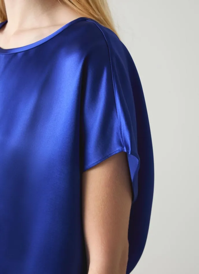 LKBennett Tops Women Lena Mazarine Blue Satin Relaxed Top LKBennett Tops Women Lena Mazarine Blue Satin Relaxed Top