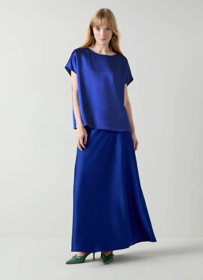 LKBennett Tops Women Lena Mazarine Blue Satin Relaxed Top LKBennett Tops Women Lena Mazarine Blue Satin Relaxed Top