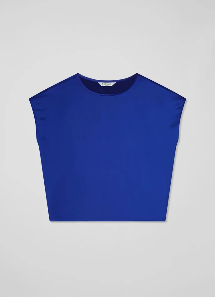LKBennett Tops Women Lena Mazarine Blue Satin Relaxed Top LKBennett Tops Women Lena Mazarine Blue Satin Relaxed Top