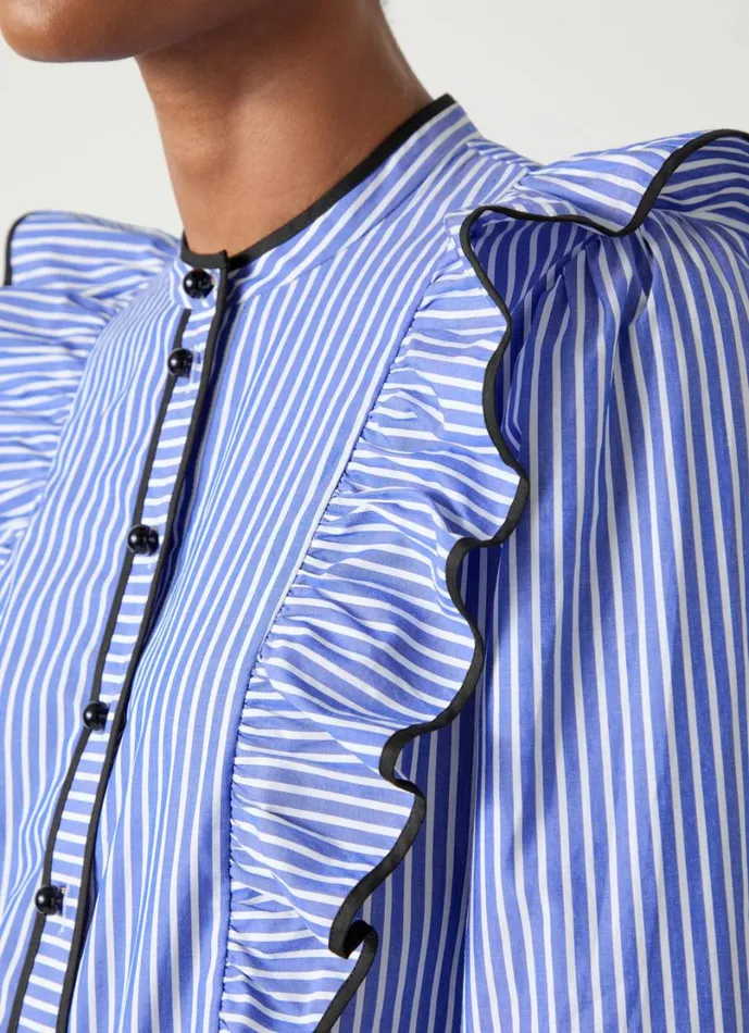 LKBennett Tops Women Lucan Blue and White Striped Cotton Blouse LKBennett Tops Women Lucan Blue and White Striped Cotton Blouse