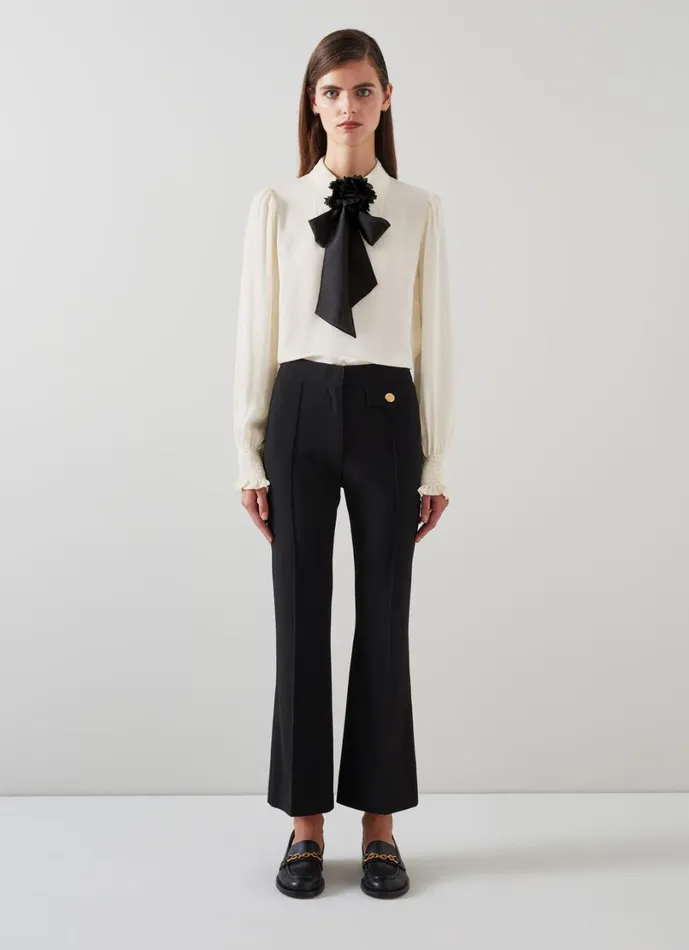 LKBennett Tops Women Rose Birch and Black Crepe Blouse With Corsage Detail LKBennett Tops Women Rose Birch and Black Crepe Blouse With Corsage Detail