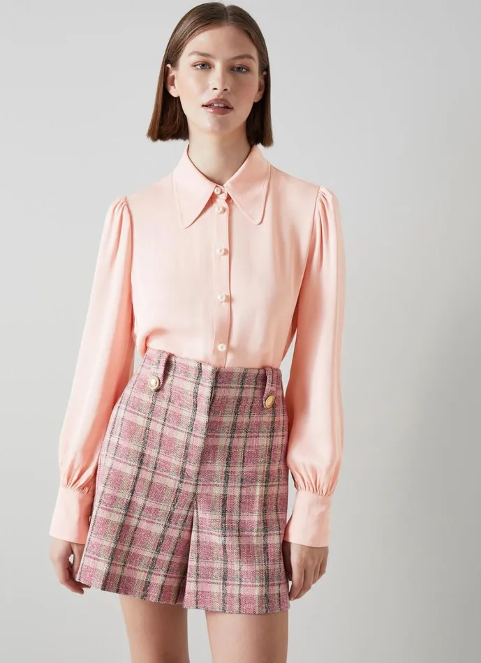 LKBennett Tops Women Sonya Pink Crepe Blouse LKBennett Tops Women Sonya Pink Crepe Blouse