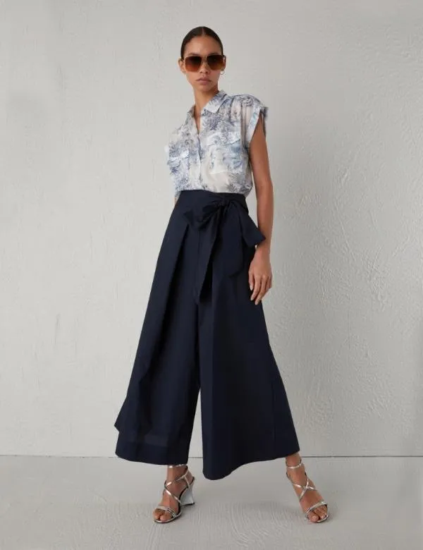 Marella Trousers Women Long Culottes Navy Marella Trousers Women Long Culottes Navy
