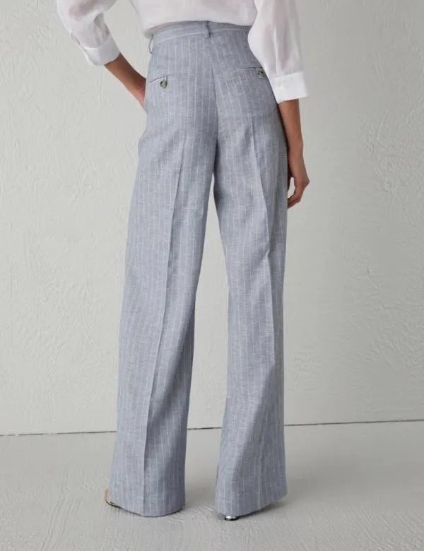 Marella Trousers Women Pinstripe Linenblend Trousers Dust Blue Marella Trousers Women Pinstripe Linenblend Trousers Dust Blue