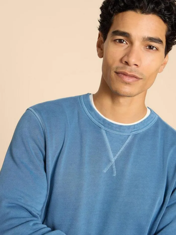 Men Crew Neck Sweat Mid Blue White Stuff Knitwear Men Crew Neck Sweat Mid Blue White Stuff Knitwear