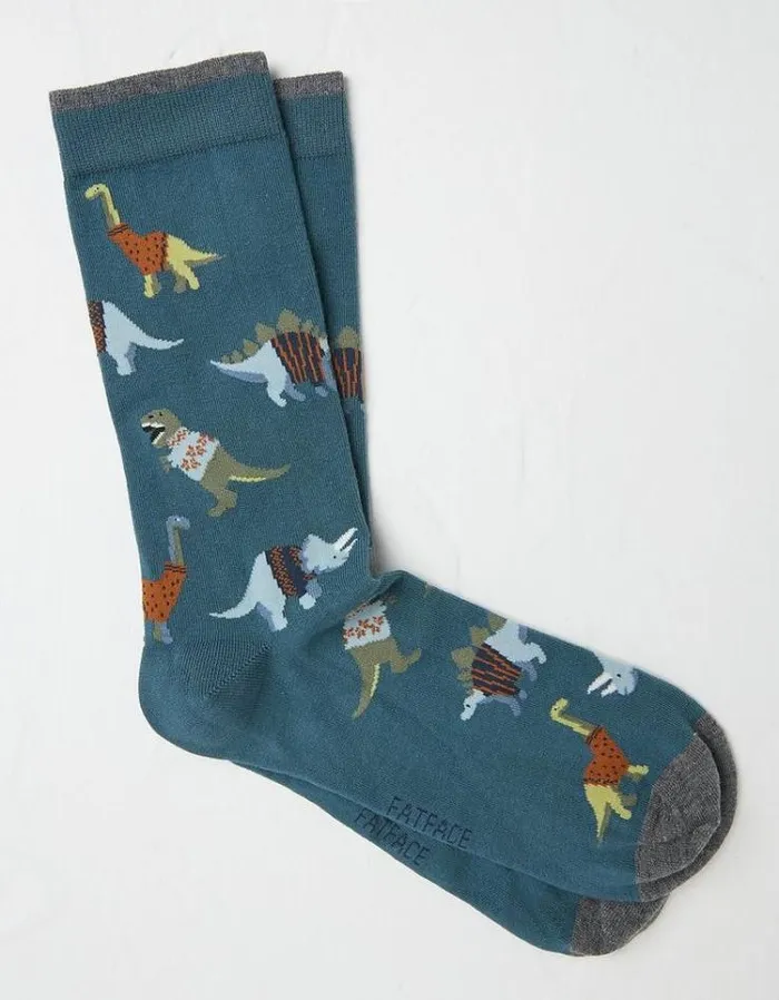 Men FatFace Buy 2 Get 1 Free Socks 1 Pack Dino Socks Teal Green