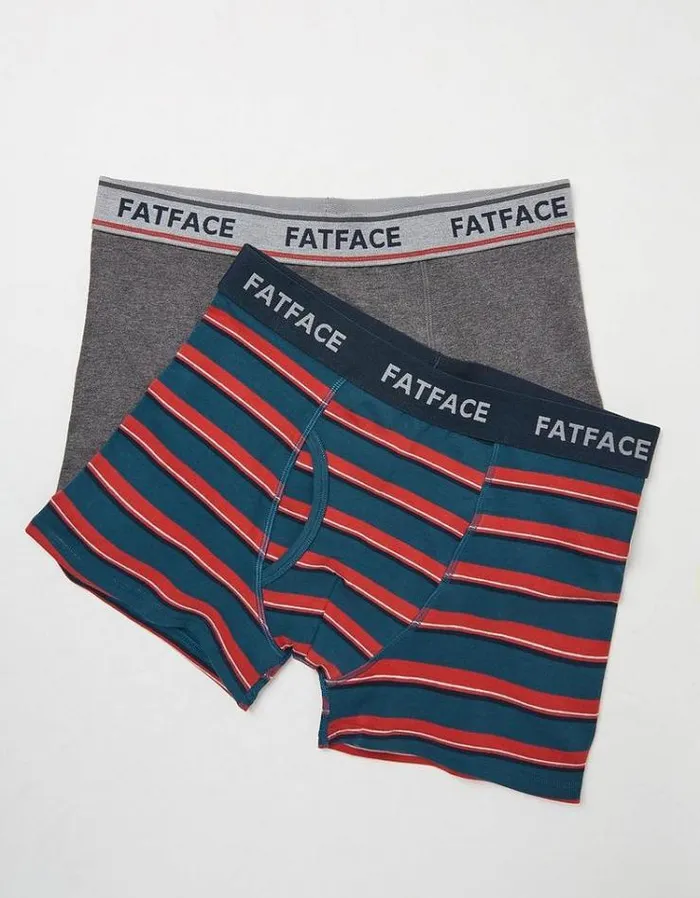 Men FatFace Underwear and Socks 2 Pack Kingston Stripe Boxers Teal Green