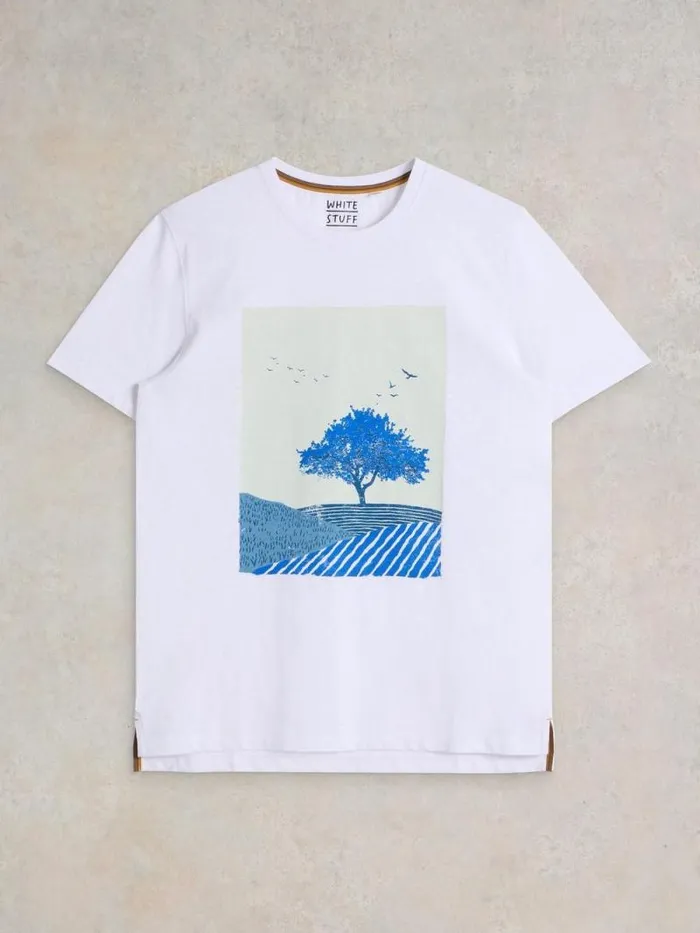 Men Indigo Tree Graphic Tee Ivory Print White Stuff TShirts Men Indigo Tree Graphic Tee Ivory Print White Stuff TShirts