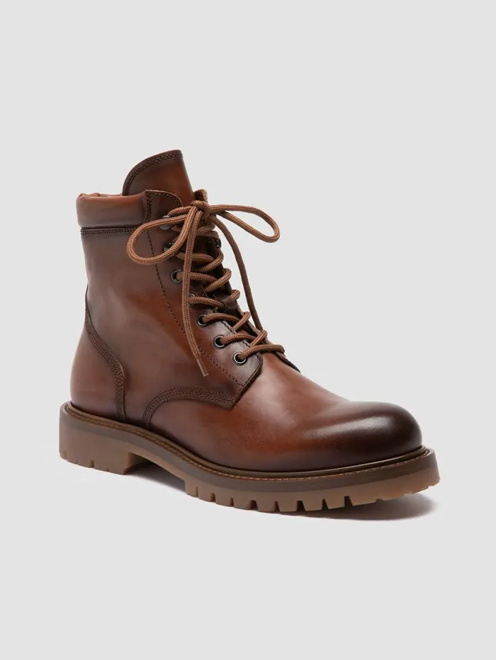 Men Officine Creative Footwear BOSS 002 Brown Leather Lace Up Boots Men Officine Creative Footwear BOSS 002 Brown Leather Lace Up Boots