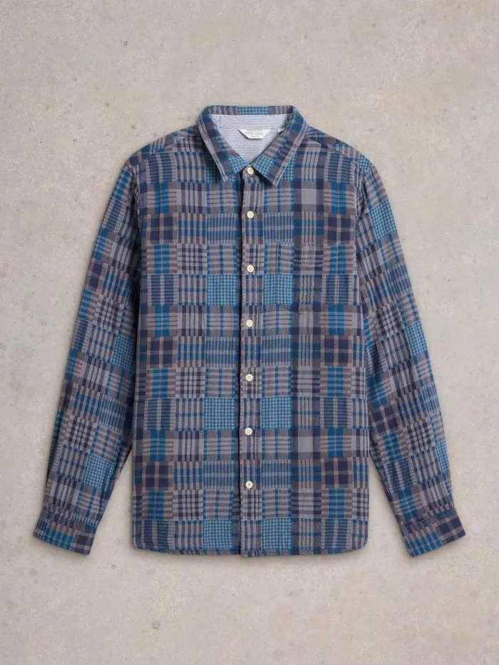 Men Patchwork Check Shirt Grey Multi White Stuff Shirts Men Patchwork Check Shirt Grey Multi White Stuff Shirts