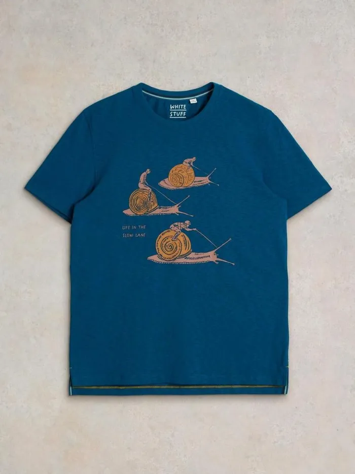 Men Slow Lane Graphic Tee Teal Print White Stuff TShirts Men Slow Lane Graphic Tee Teal Print White Stuff TShirts