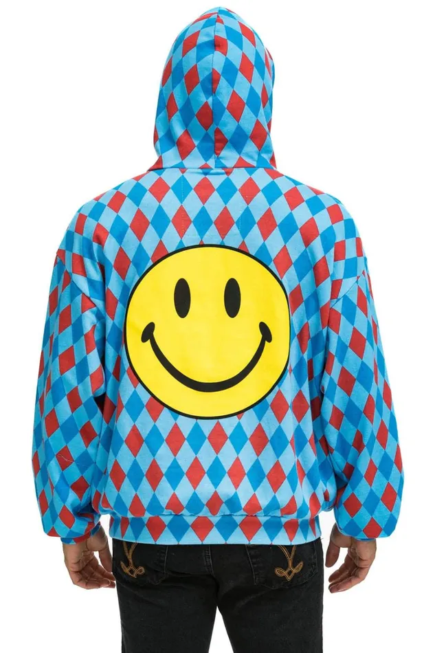 MenWomen Tops Aviator Nation DIAMOND REPEAT SMILEY RELAXED PULLOVER HOODIE 8211 SKY MenWomen Tops Aviator Nation DIAMOND REPEAT SMILEY RELAXED PULLOVER HOODIE 8211 SKY