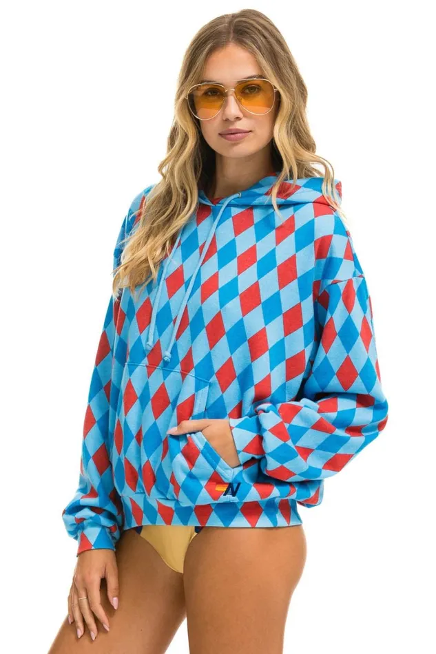 MenWomen Tops Aviator Nation DIAMOND REPEAT SMILEY RELAXED PULLOVER HOODIE 8211 SKY MenWomen Tops Aviator Nation DIAMOND REPEAT SMILEY RELAXED PULLOVER HOODIE 8211 SKY