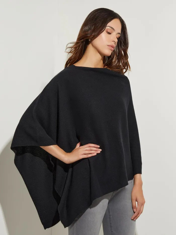 Misook Asymmetrical Poncho 8211 Black Cashmere Poncho Misook Women Jackets and Coats