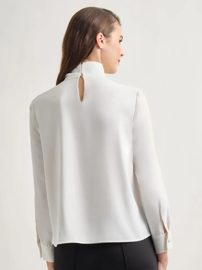 Misook Draped Crepe De Chine Mock Neck Blouse Women Blouses and Shirts