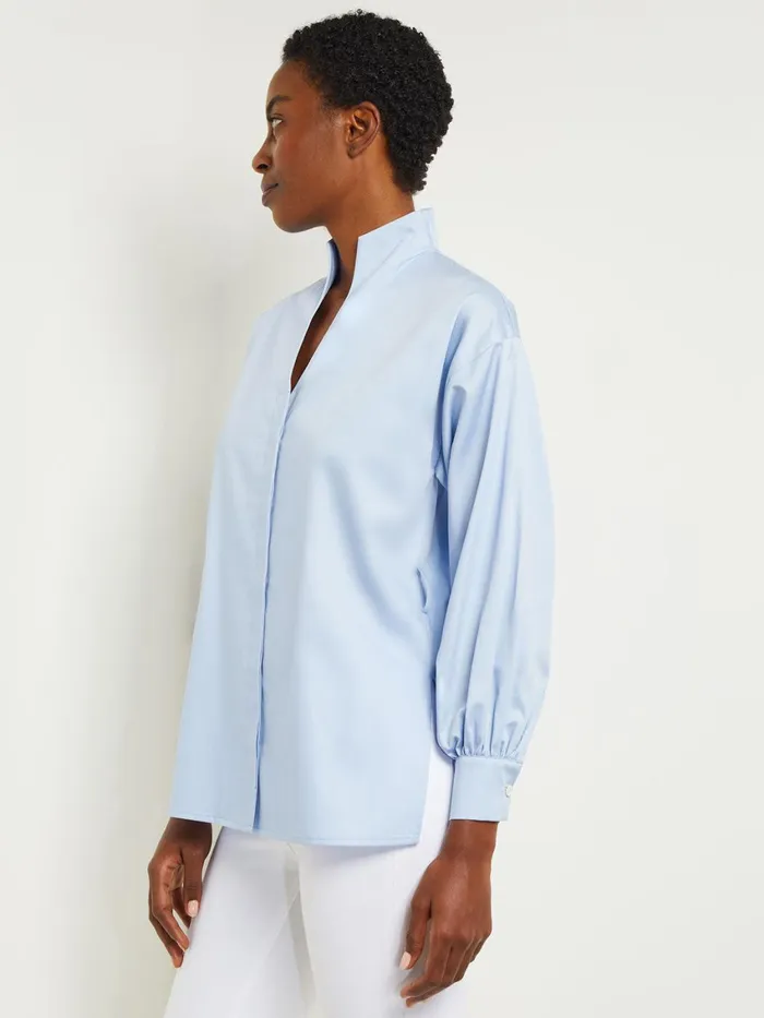 Misook Funnel Neck Belted Cotton Blouse Women Blouses and Shirts Misook Funnel Neck Belted Cotton Blouse Women Blouses and Shirts
