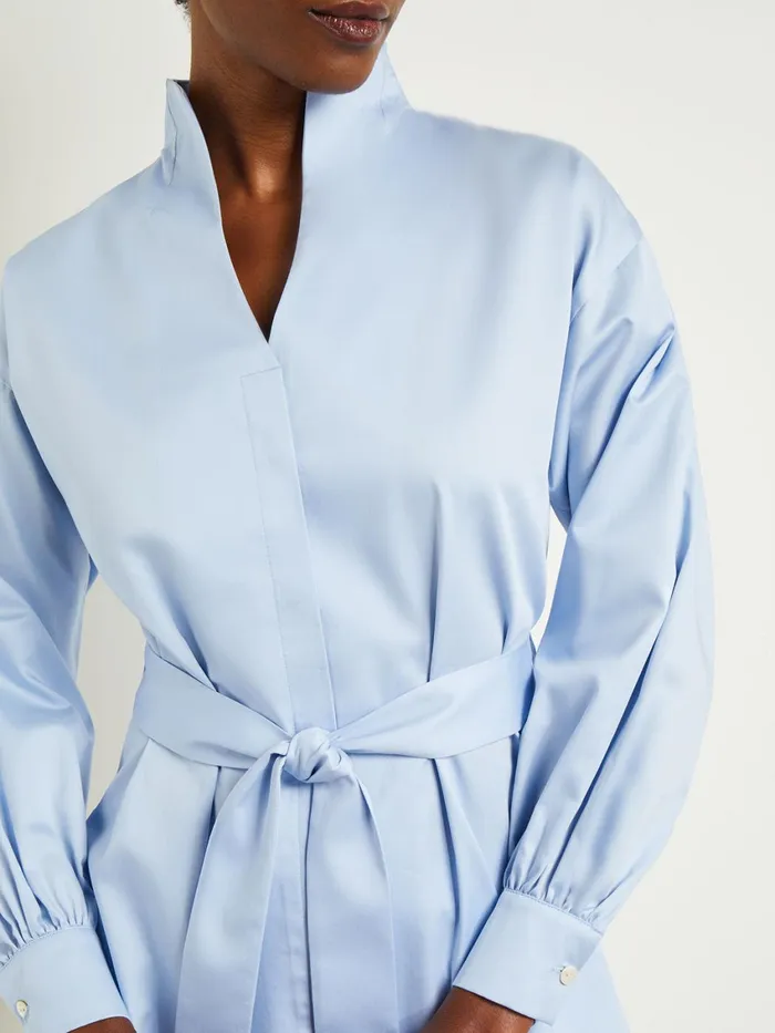 Misook Funnel Neck Belted Cotton Blouse Women Blouses and Shirts Misook Funnel Neck Belted Cotton Blouse Women Blouses and Shirts