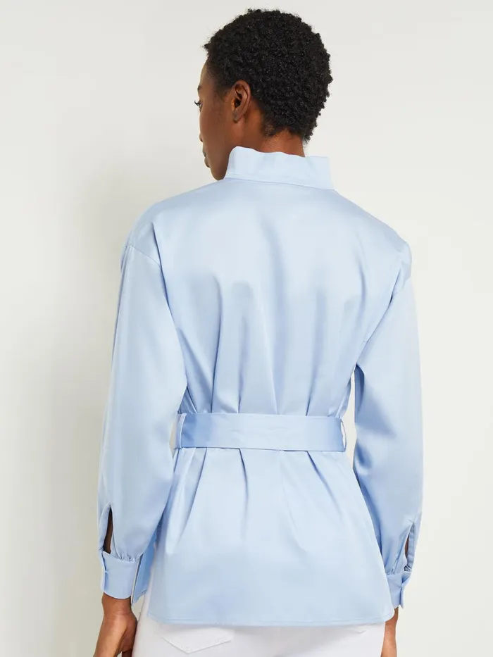 Misook Funnel Neck Belted Cotton Blouse Women Blouses and Shirts Misook Funnel Neck Belted Cotton Blouse Women Blouses and Shirts