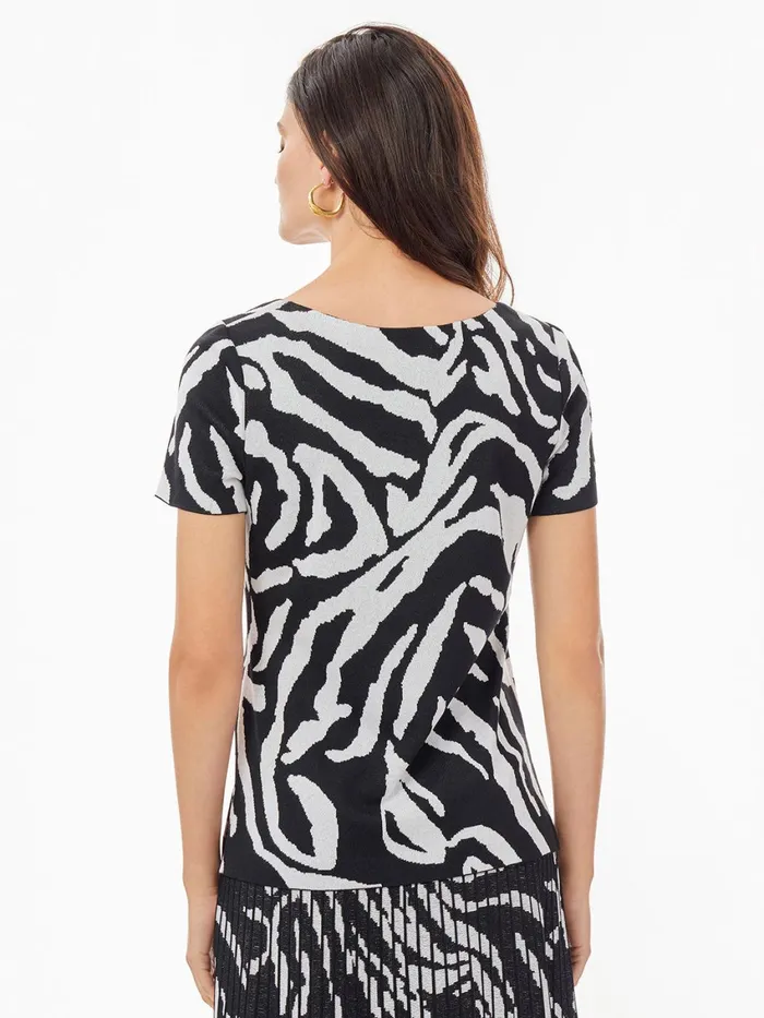Misook Short Sleeve Zebra Soft Knit Top Women Tops and Tees Misook Short Sleeve Zebra Soft Knit Top Women Tops and Tees