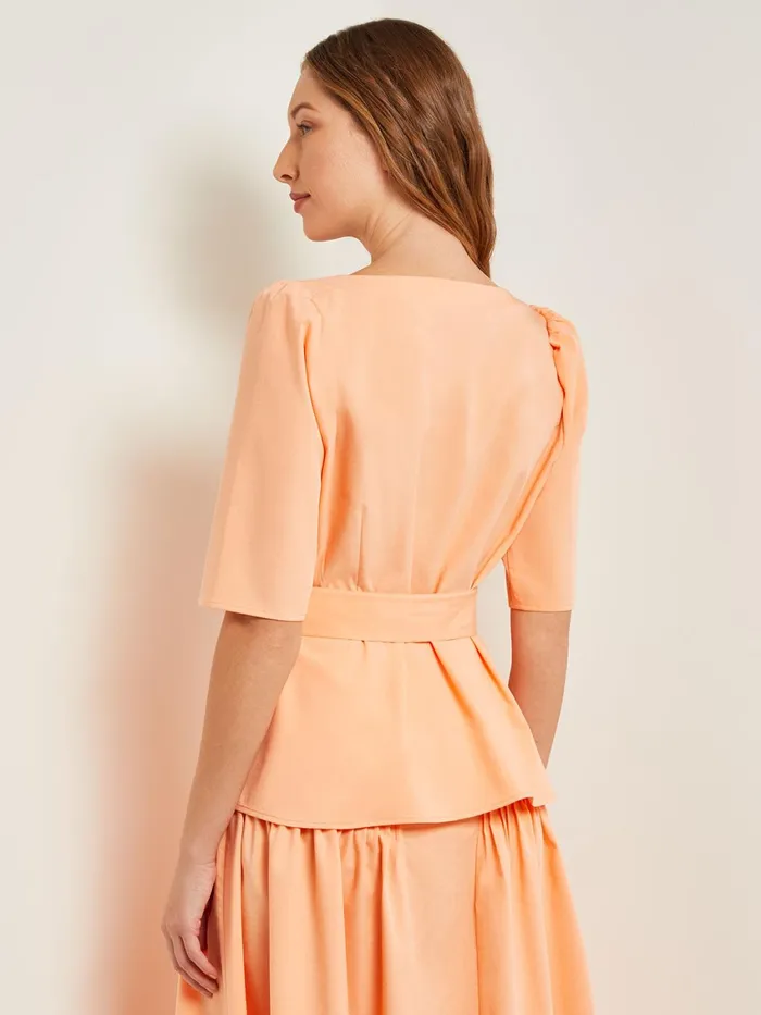 Misook Square Neck Button Front Blouse 8211 Belted Faux Cupro Silk Women Tops and Tees Misook Square Neck Button Front Blouse 8211 Belted Faux Cupro Silk Women Tops and Tees