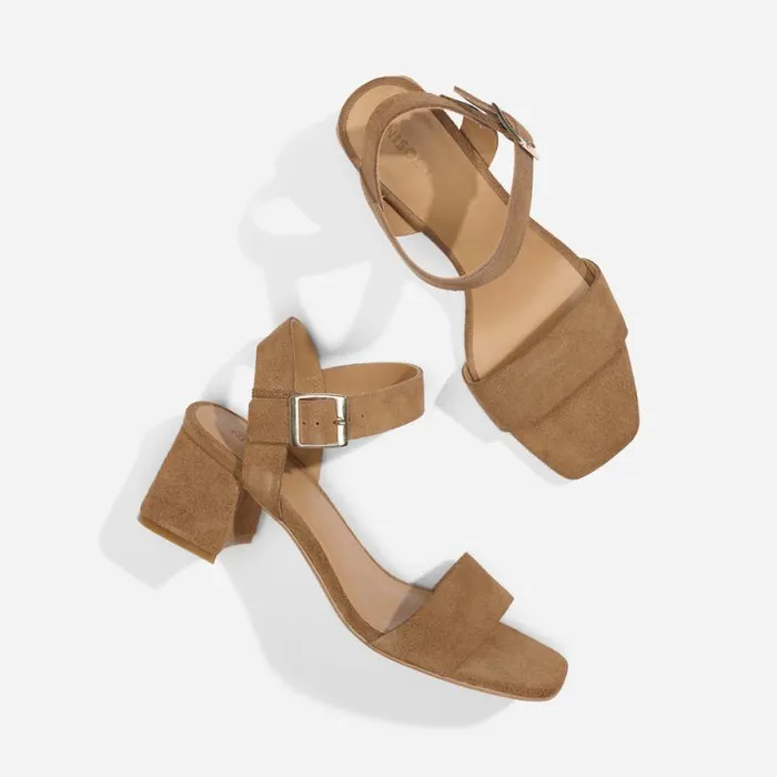 Nisolo Sandals Women Stella GoTo Block Heel Sandal Taupe Suede Nisolo Sandals Women Stella GoTo Block Heel Sandal Taupe Suede