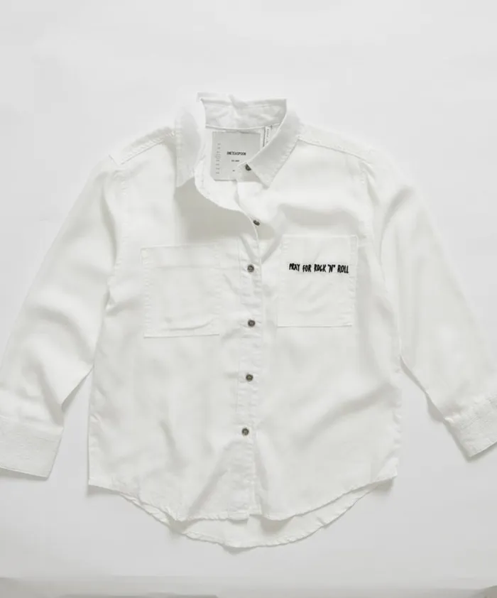 One Teaspoon Denim Tops KIDS WHITE SOHO SHIRT 8211 WomenKids