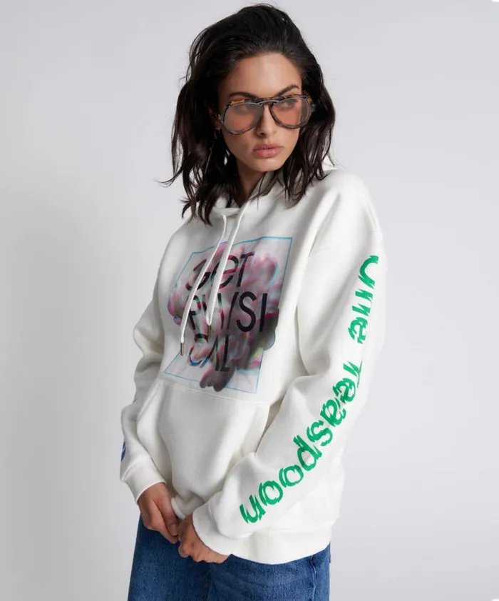 One Teaspoon Hoodies And Sweats GET PHYSICAL OVERSIZED HOODY WHITE 8211 Women