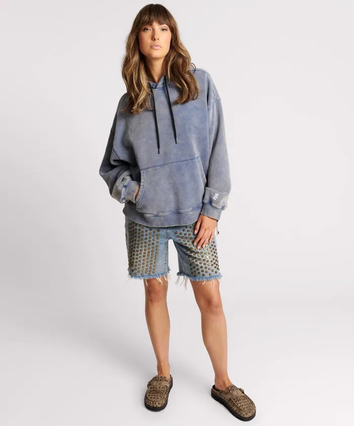 One Teaspoon Hoodies And Sweats WASHED BLUE SMILEY BATWING HOODY 8211 Women One Teaspoon Hoodies And Sweats WASHED BLUE SMILEY BATWING HOODY 8211 Women