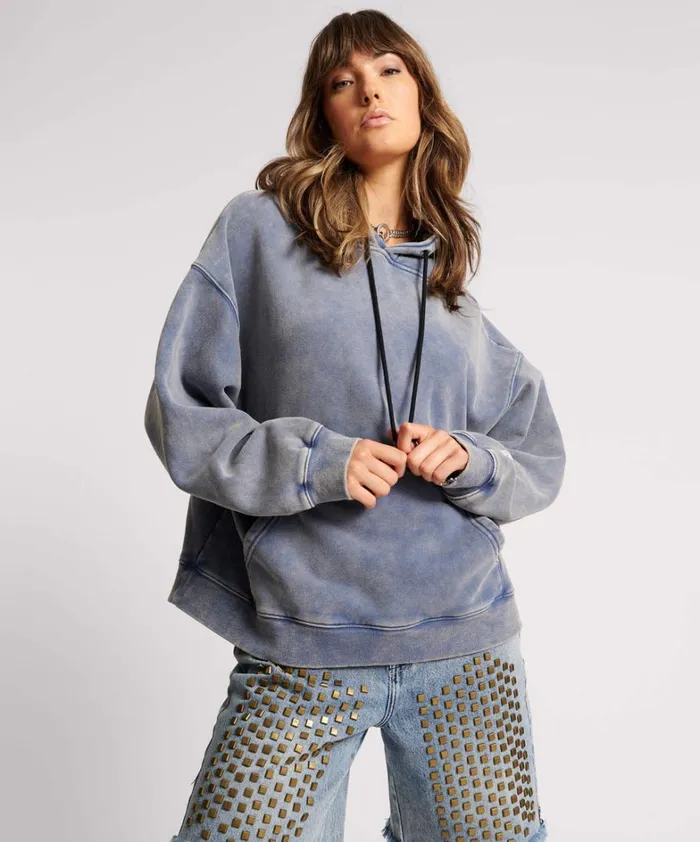 One Teaspoon Hoodies And Sweats WASHED BLUE SMILEY BATWING HOODY 8211 Women One Teaspoon Hoodies And Sweats WASHED BLUE SMILEY BATWING HOODY 8211 Women