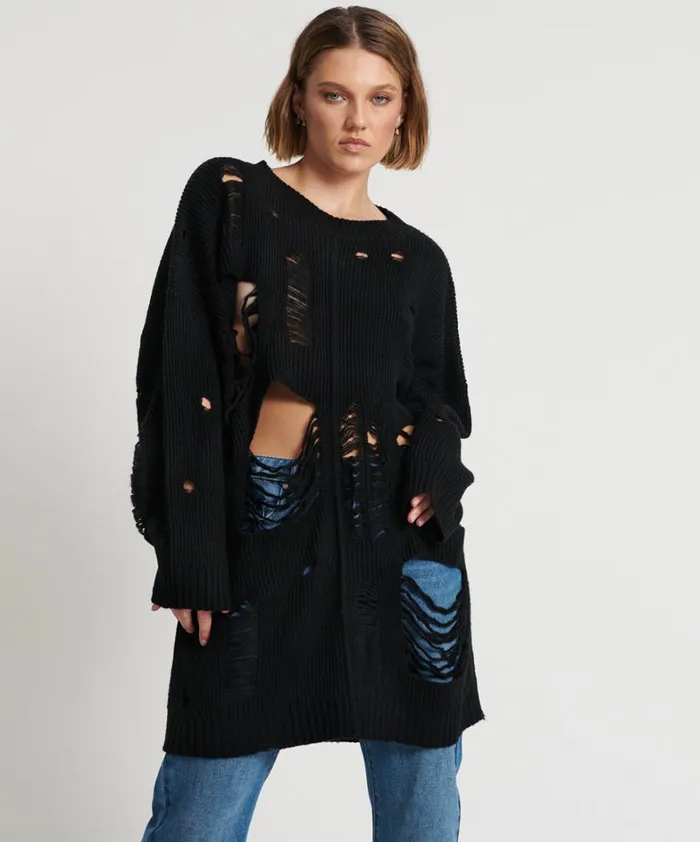 One Teaspoon Knitwear BLACK HERCULES SHREDDED SWEATER 8211 Women One Teaspoon Knitwear BLACK HERCULES SHREDDED SWEATER 8211 Women