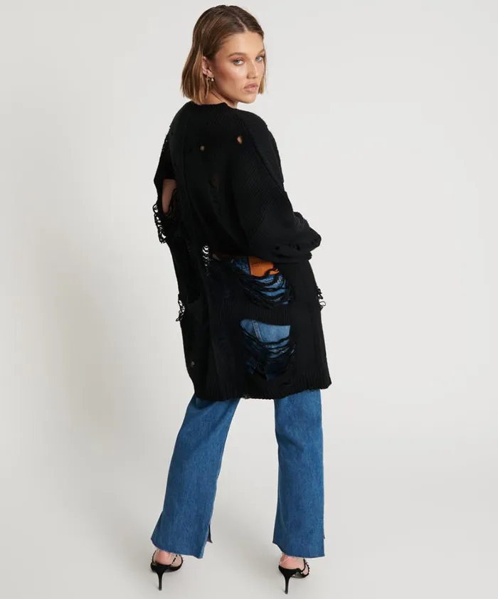 One Teaspoon Knitwear BLACK HERCULES SHREDDED SWEATER 8211 Women One Teaspoon Knitwear BLACK HERCULES SHREDDED SWEATER 8211 Women
