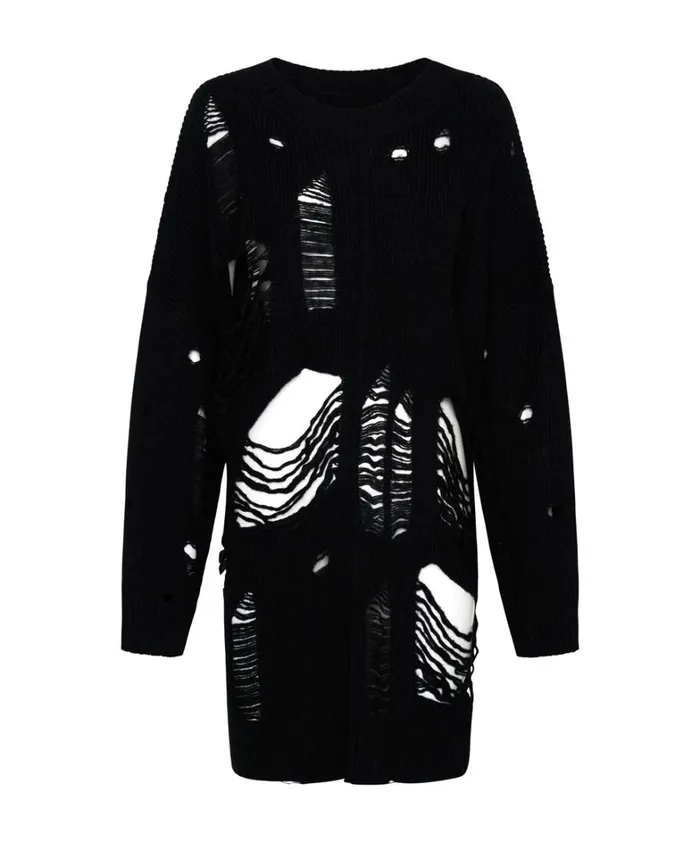 One Teaspoon Knitwear BLACK HERCULES SHREDDED SWEATER 8211 Women One Teaspoon Knitwear BLACK HERCULES SHREDDED SWEATER 8211 Women
