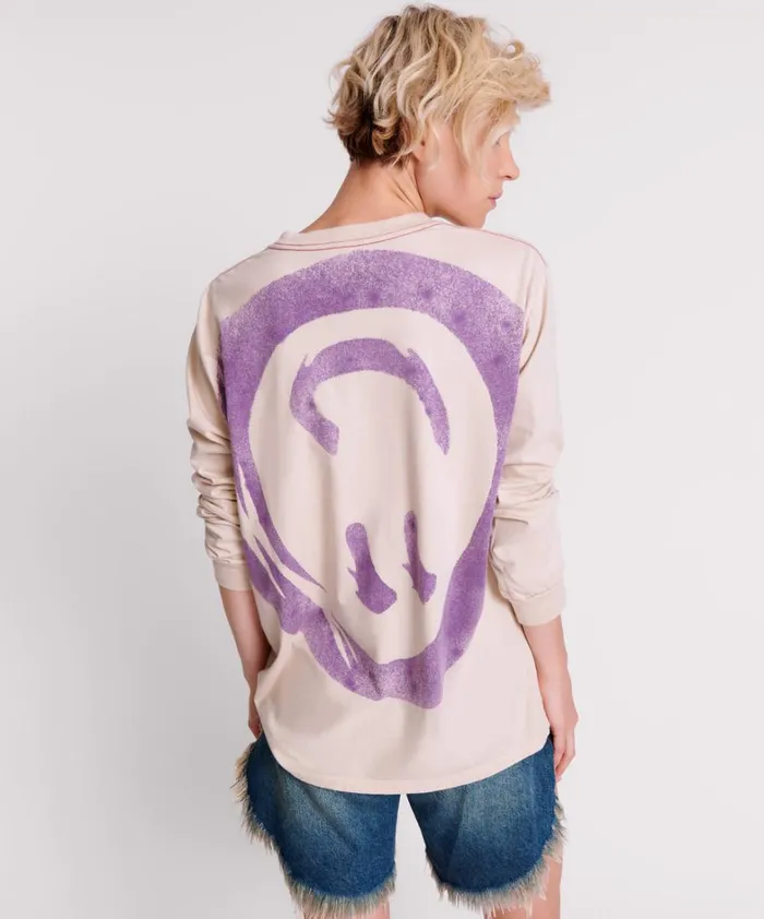One Teaspoon Tees and Tanks SMILEY VIOLET LONG SLEEVE TEE 8211 Women One Teaspoon Tees and Tanks SMILEY VIOLET LONG SLEEVE TEE 8211 Women