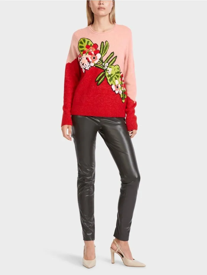 Pullover and Sweatshirts Damen Marc Cain Sweater Mit Stickerei 034Rethink Together034 Bright Fire Red