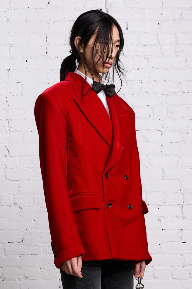R13 Jackets and Coats Women OVERSIZED RAGGED BLAZER 8211 RED VELVET