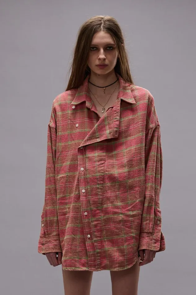 R13 Sale Women ASYMMETRICAL SHIRT 8211 PINK PLAID