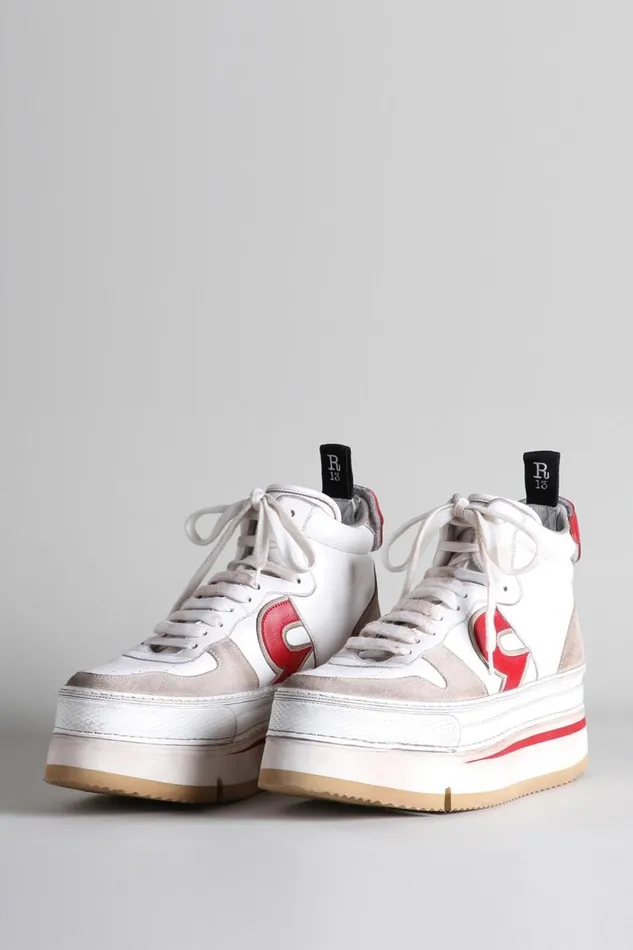 R13 Sneakers Women The Riot Leather High Top 8211 Red And White Denim