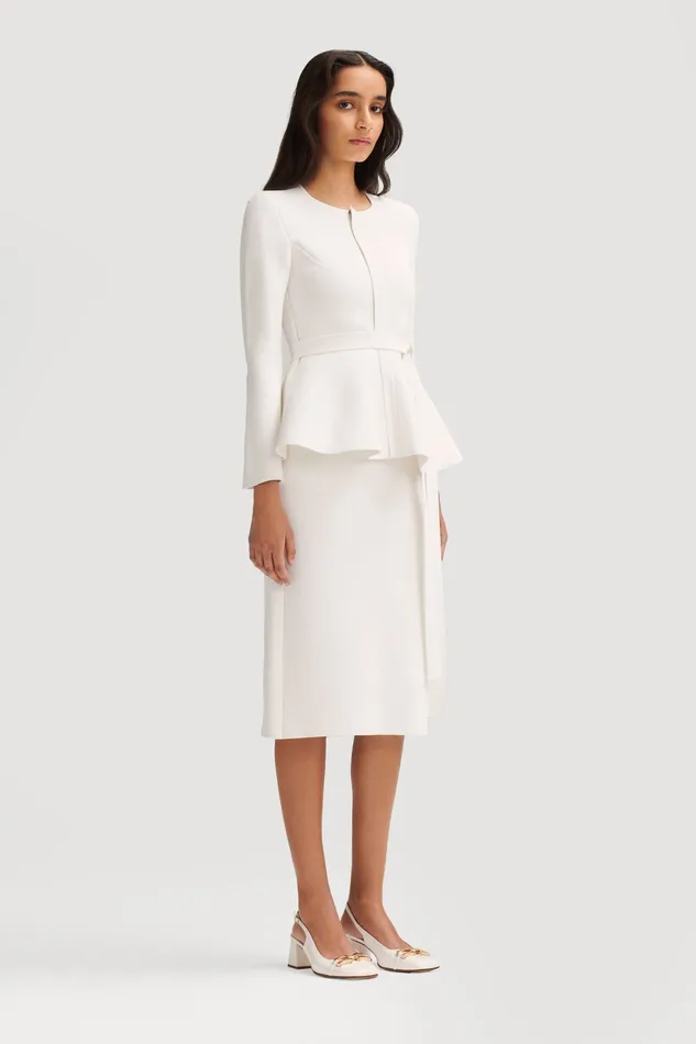 Scanlan Theodore Jackets Women CREPE KNIT RUFFLE JACKET WHITE Scanlan Theodore Jackets Women CREPE KNIT RUFFLE JACKET WHITE