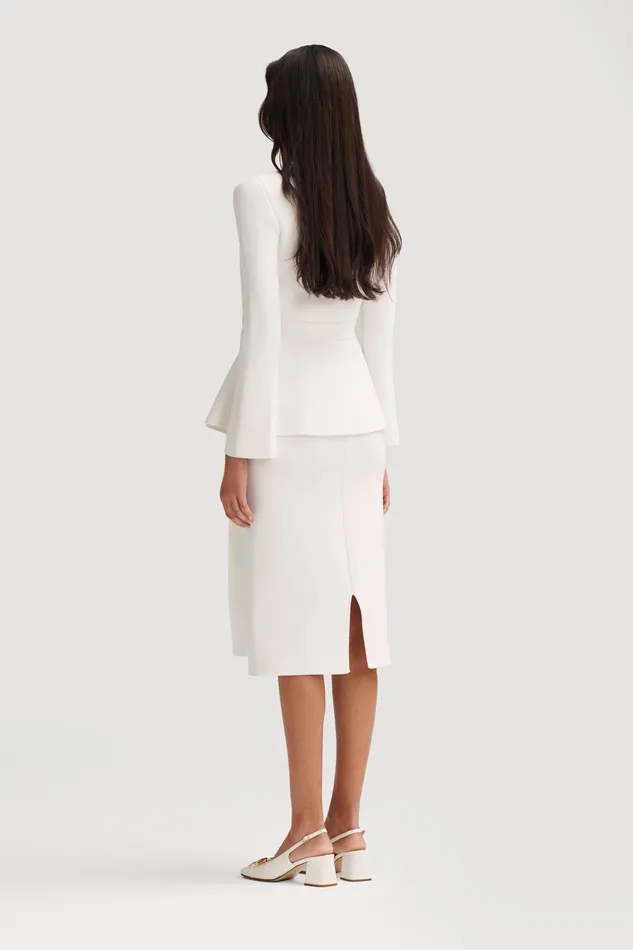 Scanlan Theodore Jackets Women CREPE KNIT RUFFLE JACKET WHITE Scanlan Theodore Jackets Women CREPE KNIT RUFFLE JACKET WHITE