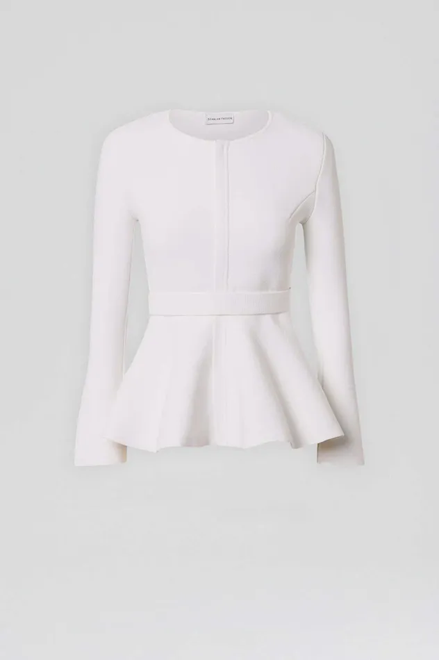 Scanlan Theodore Jackets Women CREPE KNIT RUFFLE JACKET WHITE Scanlan Theodore Jackets Women CREPE KNIT RUFFLE JACKET WHITE