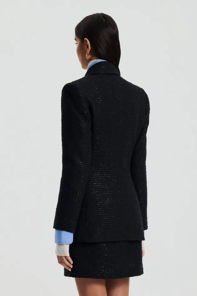 Scanlan Theodore Jackets Women TAILORED SEQUIN JACKET BLACK Scanlan Theodore Jackets Women TAILORED SEQUIN JACKET BLACK