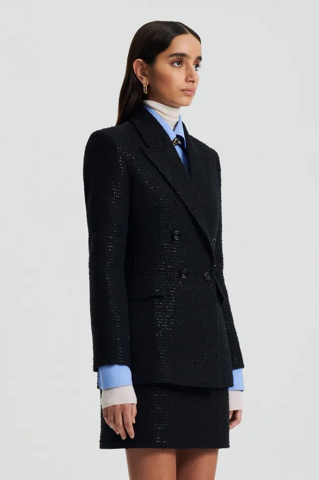 Scanlan Theodore Jackets Women TAILORED SEQUIN JACKET BLACK Scanlan Theodore Jackets Women TAILORED SEQUIN JACKET BLACK