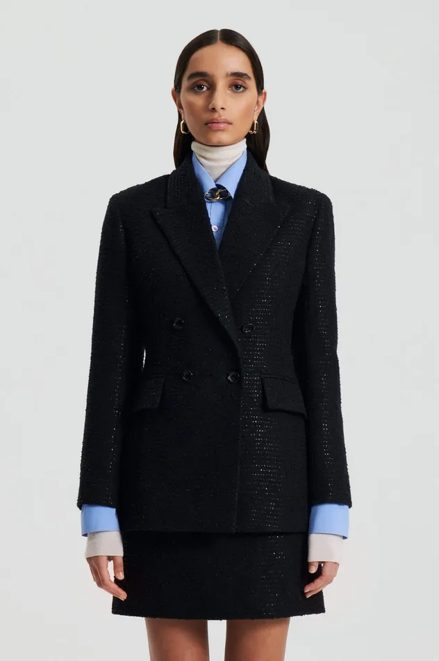 Scanlan Theodore Jackets Women TAILORED SEQUIN JACKET BLACK Scanlan Theodore Jackets Women TAILORED SEQUIN JACKET BLACK