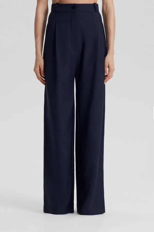 Scanlan Theodore Trousers Women PLEAT DRAPE LEG TROUSER NAVY Scanlan Theodore Trousers Women PLEAT DRAPE LEG TROUSER NAVY