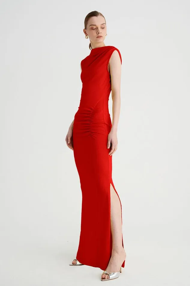 Shop SUBOO Dresses Jacqui Rouched Front Midi Dress 8211 Red