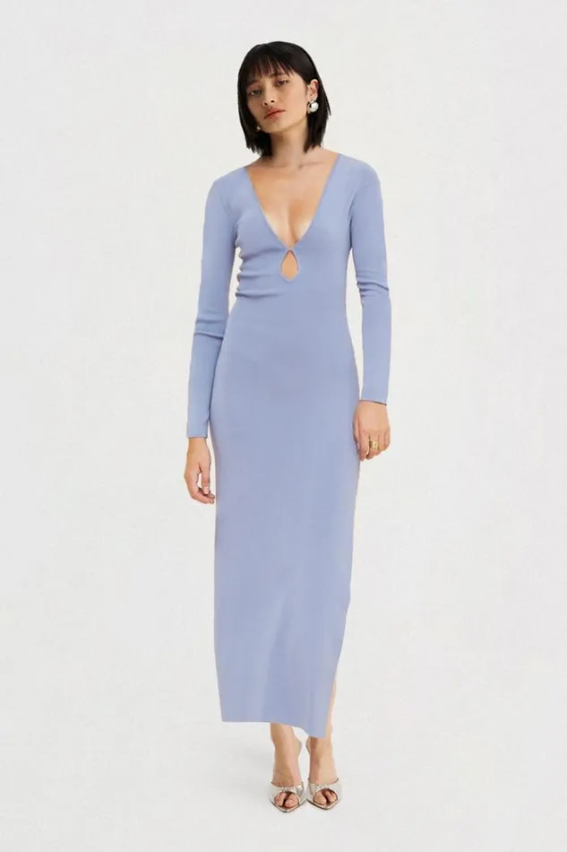 Shop SUBOO Dresses Narah With V Keyhole Neck Maxi Dress 8211 Blue