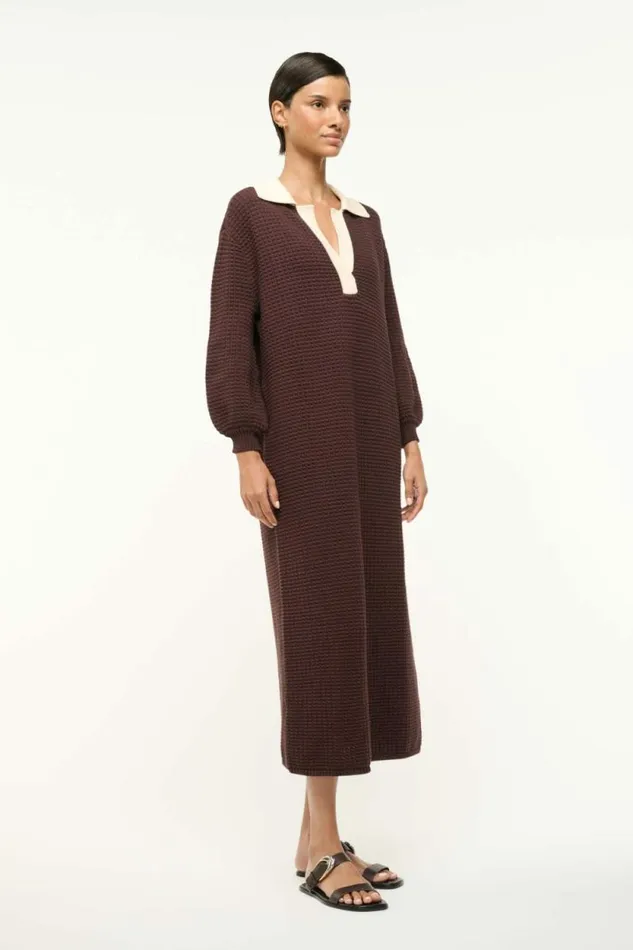 STAUD Dresses ALTEA DRESS Dark Chocolate Ivory 8211 Women STAUD Dresses ALTEA DRESS Dark Chocolate Ivory 8211 Women